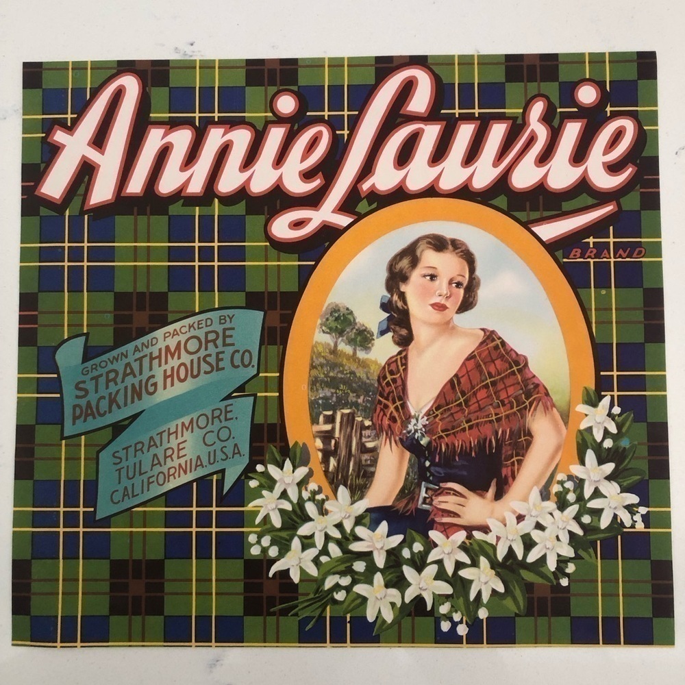 VTG Orange Crate Art Label 10x11” Strathmore Packing~Tulare, CA